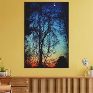 Crescent Moon Sunrise Verpakte Canvas Art Afdruk