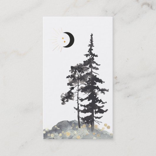 *~* Crescent Moon Trees Black Gold Stars Glitter Visitekaartje (Voorkant)