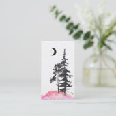 *~* Crescent Moon Trees Gold Stars Glitter Pink Visitekaartje (Staand voorkant)