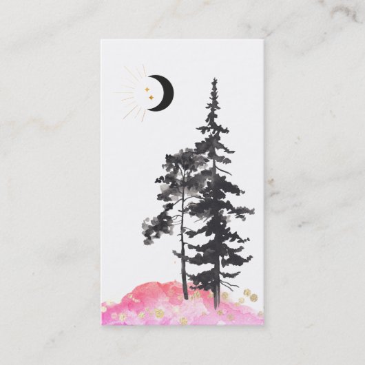 *~* Crescent Moon Trees Gold Stars Glitter Pink Visitekaartje (Voorkant)