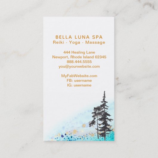 *~* Crescent Moon Trees Gold Stars Moon Beams Visitekaartje (Achterkant)