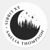 Crescent Moon Trees & Stars Ronde Ex Libris Boek Sticker (Voorkant)