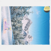 Crescent Moon Yoga Cat in the Snowy Mountains Fleece Deken (Voorkant (Horizontaal))