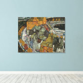 Crescent of Houses II, Island Town by Egon Schiele Canvas Afdruk (Insitu (Houten vloer))