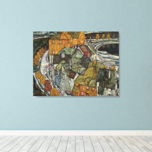 Crescent of Houses II, Island Town by Egon Schiele Canvas Afdruk (Insitu (Houten vloer))