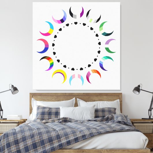 Crescent Pride Moons & Black Hearts Canvas Afdruk (Insitu (Slaapkamer))