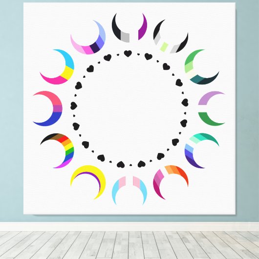 Crescent Pride Moons & Black Hearts Canvas Afdruk (Insitu (Houten vloer))