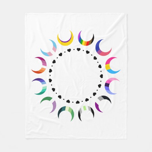 Crescent Pride Moons & Black Hearts Fleece Deken (Voorkant)