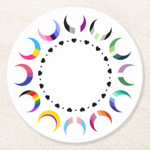 Crescent Pride Moons & Heart Ring Ronde Kartonnen Onderzetter