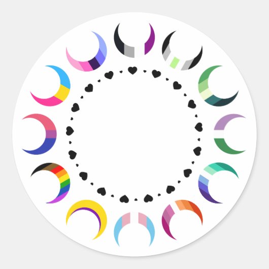 Crescent Pride Moons & Heart Ring Ronde Sticker (Voorkant)