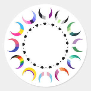 Crescent Pride Moons & Heart Ring Ronde Sticker