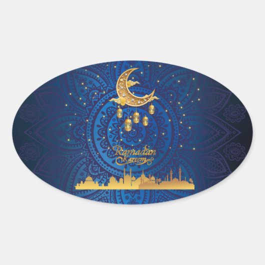Crescent ramadan kareem gouden 2024 ovale sticker (Voorkant)