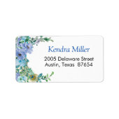 Crescent Sapphire Blue Floral Return Address Etiket (Voorkant)