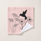 Crescent Serenity: Hummingbird and Floral Silhoue Bad Handdoek (Wasdoekje)