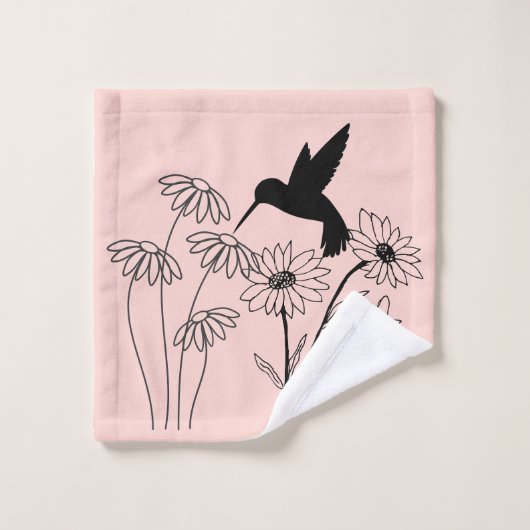 Crescent Serenity: Hummingbird and Floral Silhoue Bad Handdoek (Wasdoekje)