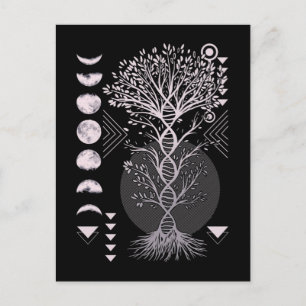 Crescent Tree Life Moon Phases Geometry Natuur Briefkaart