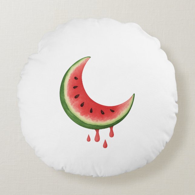 Crescent Watermelon – Moon Slice Fruit Illustratie Rond Kussen (Voorkant)
