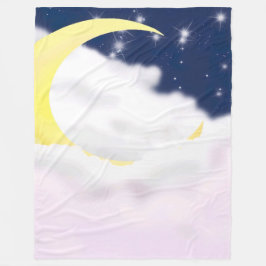 Cresent Moon in Soft Clouds Fleece Blanket Deken
