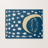 Cresent Moon & Stars, voeg tekst toe Jigzaag Puzzl Legpuzzel (Horizontaal)