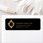 Crest Black Faux Gold Elegant bruiloft Monogram Etiket (Insitu)