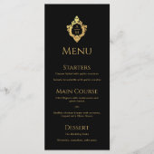 Crest Black Faux Gold Elegant bruiloft Monogram Menu (Voorkant)