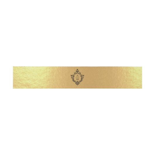 Crest Black Faux Gold Wedding Monogram 2 Initialen Uitnodigingen Wikkel (Vlak)