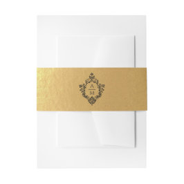 Crest Black Faux Gold Wedding Monogram 2 Initialen Uitnodigingen Wikkel