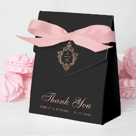 Crest Black Pink Elegant Vintage Trouw Monogram Bedankdoosjes