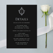 Crest Black Wedding Details Monogram Informatiekaartje