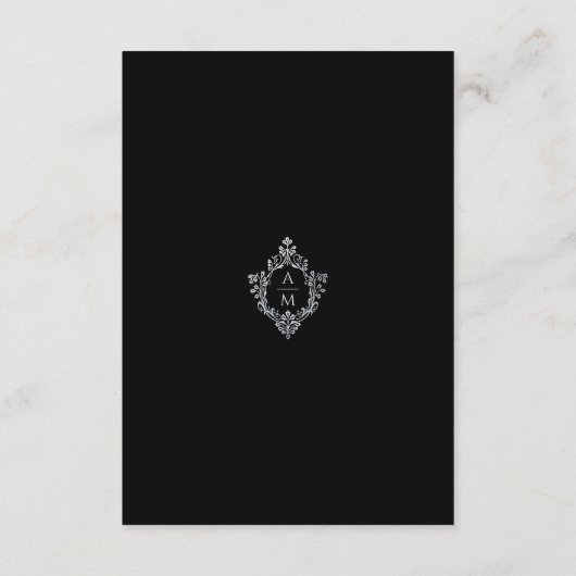 Crest Black Wedding Details Monogram Informatiekaartje (Achterkant)