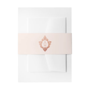 Crest Blush Roze Goud Vintage Oud Monogram Uitnodigingen Wikkel