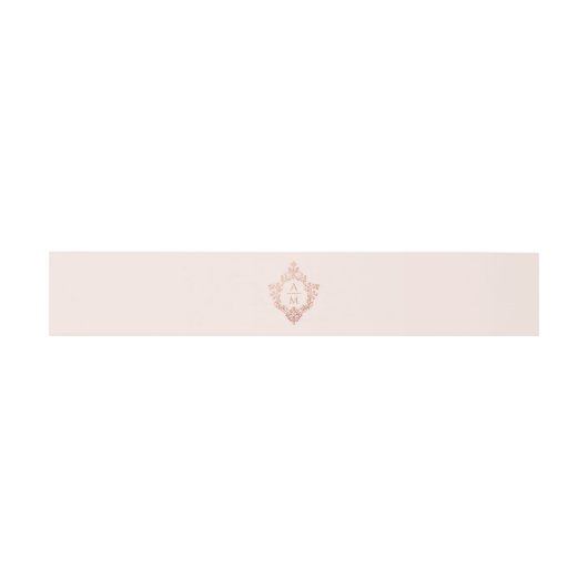 Crest Blush Roze Rose Goud Monogram Uitnodigingen Wikkel (Vlak)