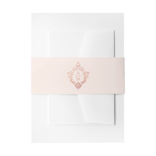 Crest Blush Roze Rose Goud Monogram Uitnodigingen Wikkel (Voorkant Voorbeeld)