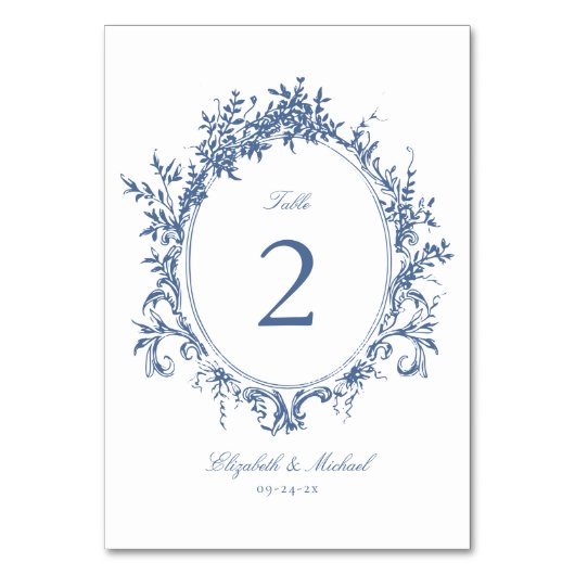 Crest Botanical Formal Blue Wedding Kaart (Achterkant)