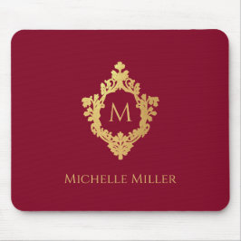 Crest Bourgondië Faux Gold Elegant Monogram Muismat