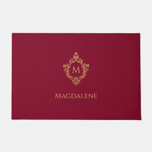 Crest Bourgondië Faux Gold  Monogram Naam Deurmat (Voorkant)
