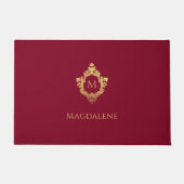 Crest Bourgondië Nep Goud Elegante Monogram Naam Deurmat (Voorkant)