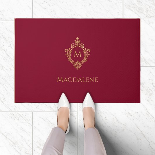 Crest Bourgondië Nep Goud Elegante Monogram Naam Deurmat