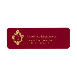 Crest Bourgondië Nepgoud Elegant Trouwmonogram Etiket