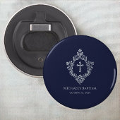 Crest Boy Baptism Favors Navy Blue Elegant  Button Flesopener