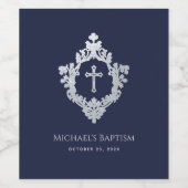 Crest Boy Doop Marineblauw Elegant  Kruis Wijn Etiket (Enkel label)