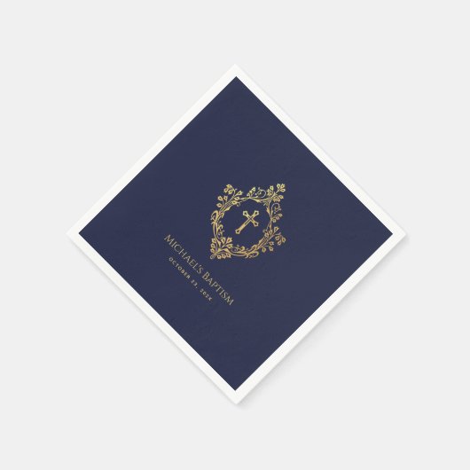 Crest Boy Doop Navy Blue Elegant Faux Gold Folie Servet (Hoek)