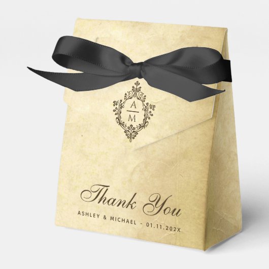Crest bruiloft Monogram perkament Dank u Bedankdoosjes (Voorkant Zijde)