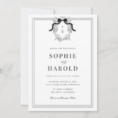 Crest Coquette Bow Monogram Alles in één bruiloft Kaart (Voorkant)