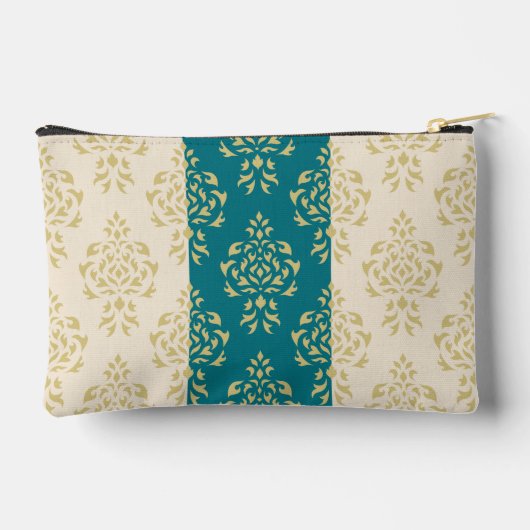Crest Damask Pattern – Goud op Blauwgroen & Crème Etui (Achterkant)