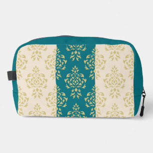Crest Damask Pattern – Goud op Blauwgroen & Crème Toilettasje