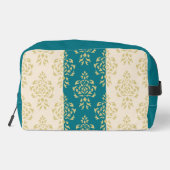 Crest Damask Pattern – Goud op Blauwgroen & Crème Toilettasje (Achterkant)