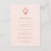 Crest Details Roze Bruiloft Monogram Roos Goud Informatiekaartje (Voorkant)