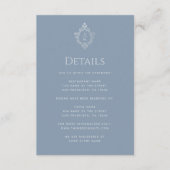 Crest Dusty Blue Bruiloft Details Monogram Informatiekaartje (Voorkant)