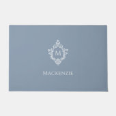 Crest Dusty Blue Monogram Elegant Initial and Name Deurmat (Voorkant)